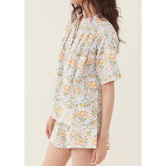 NEW APIECE APART shirred mission top in blue multi - Picture 3 of 3